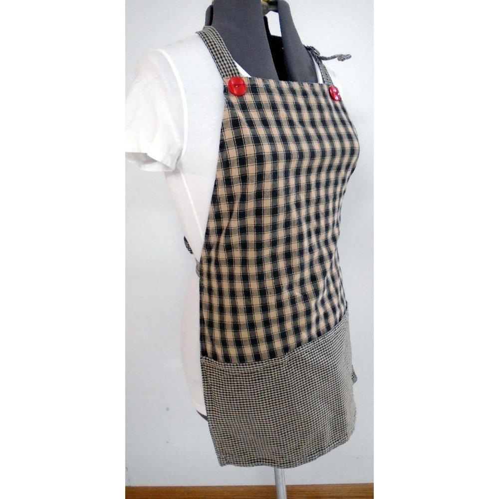 EUC VINTAGE HANDMADE FULL APRON BROWN AND BLACK TOWELLING - Picture 2 of 4